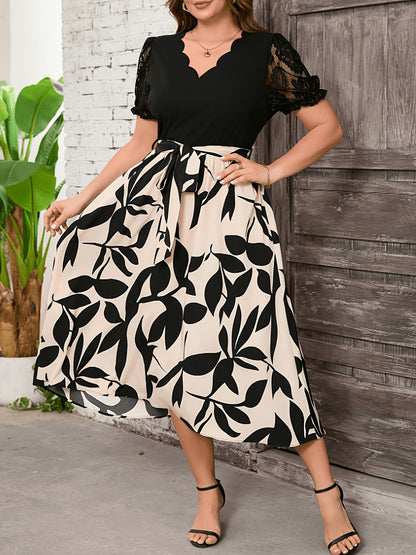 Plus Size, Women's Printed Patchwork Dress