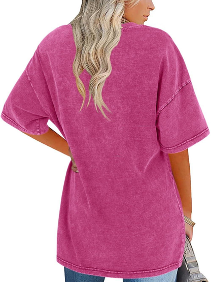 Effortless Washed Cotton Tunic Top for Women with Crew Neck Half Sleeve Oversized Relaxed Casual Style