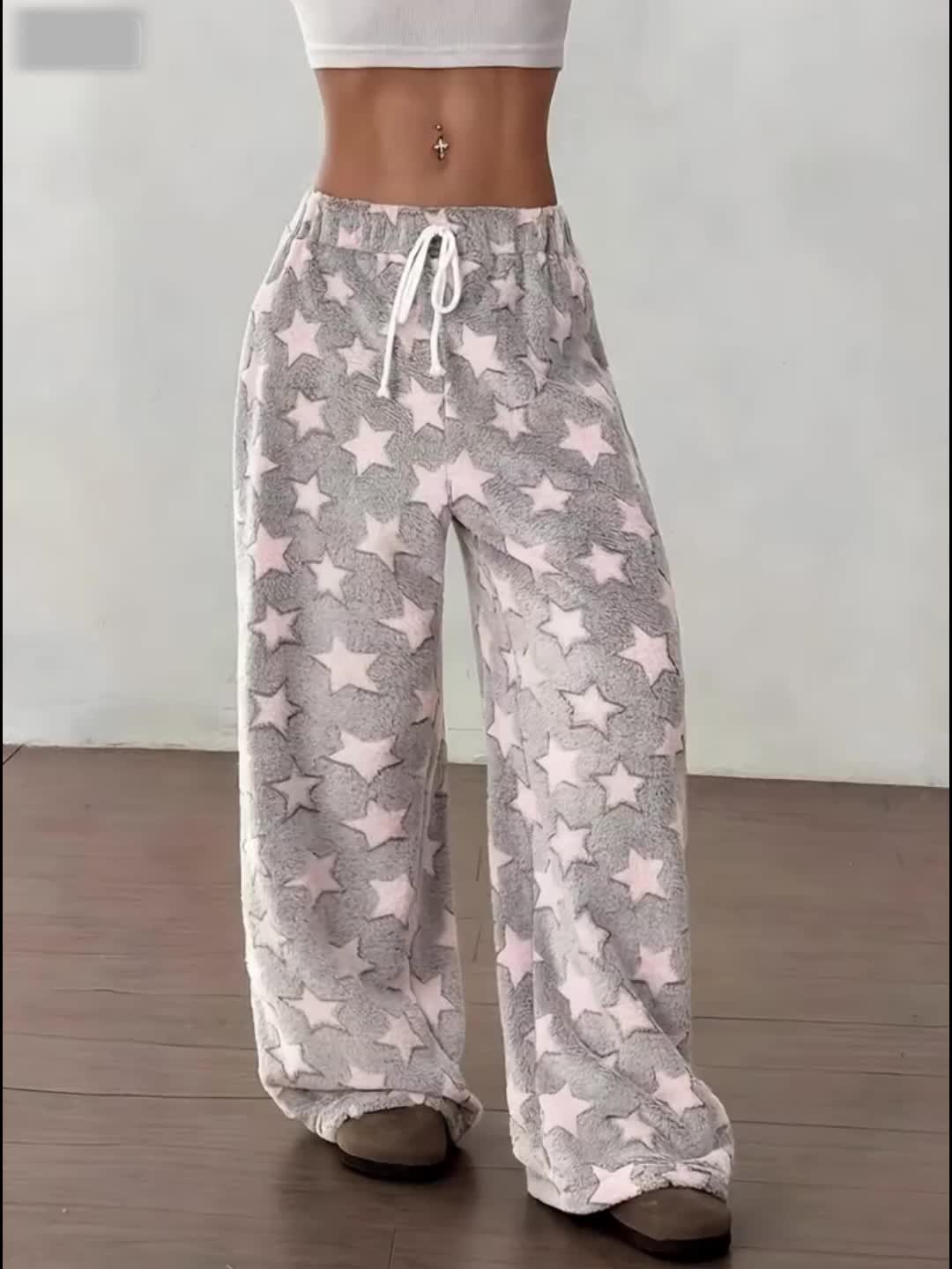 Women's Thick Flannel Pants - Winter Lounge Pants with Drawstring Waist, Non-Stretchy Thick Fabric for Indoor/Outdoor, Machine Washable Elegant sleepwear & daywear (Non-Stretchy Fit) - Loungewear Bottoms, Cozy Homewear, Geometric Pattern, Warm Material, C