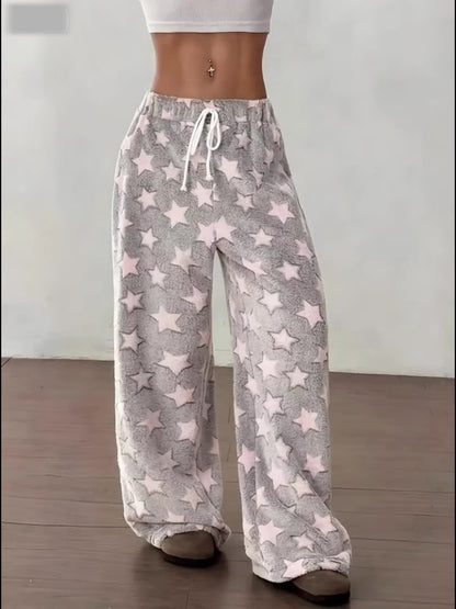 Women's Thick Flannel Pants - Winter Lounge Pants with Drawstring Waist, Non-Stretchy Thick Fabric for Indoor/Outdoor, Machine Washable Elegant sleepwear & daywear (Non-Stretchy Fit) - Loungewear Bottoms, Cozy Homewear, Geometric Pattern, Warm Material, C