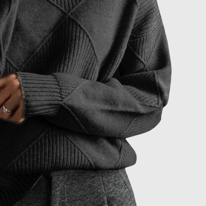 Comfortable Argyle Knit Sweater for Women with Turtleneck Long Sleeve Relaxed Oversized Style