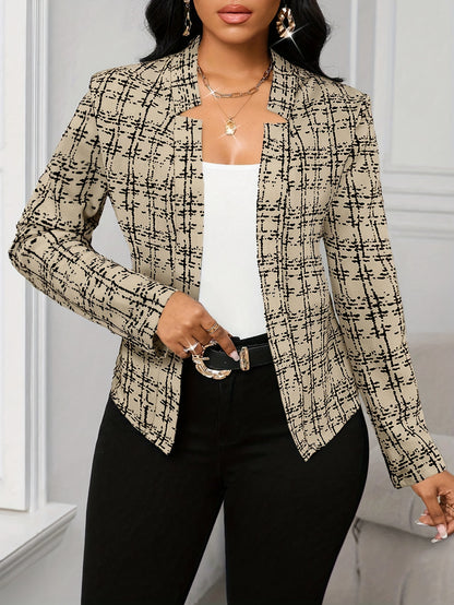 Elegant Tweed Blazer for Women with Lapel Collar Long Sleeve Open Front Fitted Style