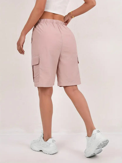 Effortless Pink Cargo Bermuda Shorts for Women with High Waist Drawstring Relaxed Casual Style