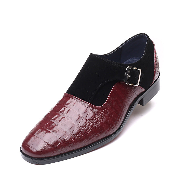 Elegant Crocodile Embossed Monk Strap Dress Shoe for Women with Suede Panel Buckle Slip On Formal Style