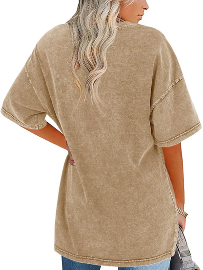 Effortless Washed Cotton Tunic Top for Women with Crew Neck Half Sleeve Oversized Relaxed Casual Style