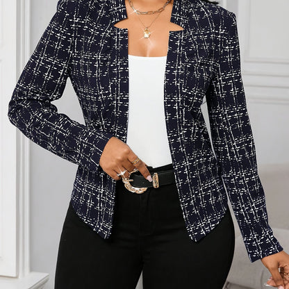 Elegant Tweed Blazer for Women with Lapel Collar Long Sleeve Open Front Fitted Style