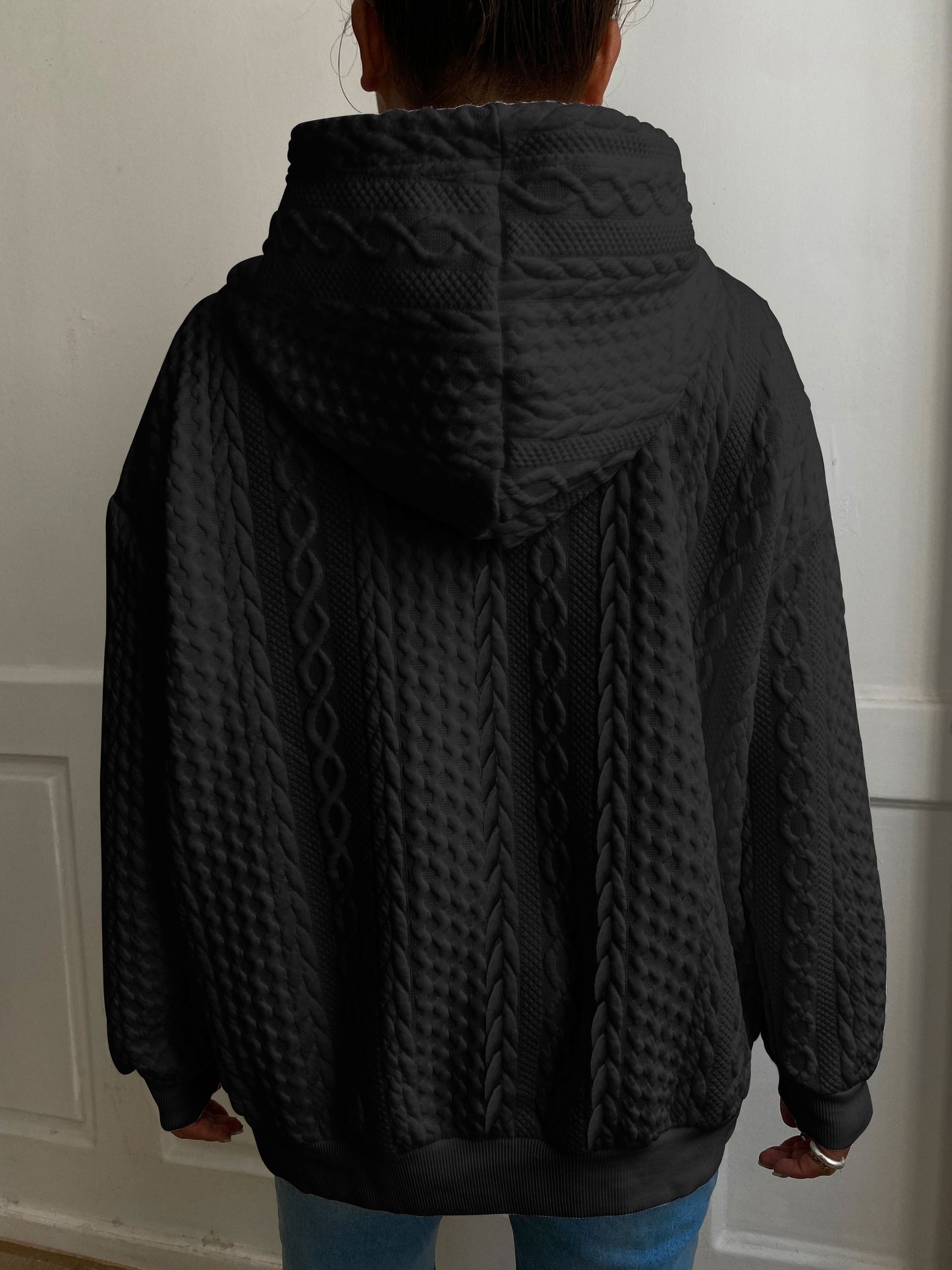 Comfortable Cable Knit Hoodie for Women with Drawstring Hood Long Sleeve Relaxed Oversized Style
