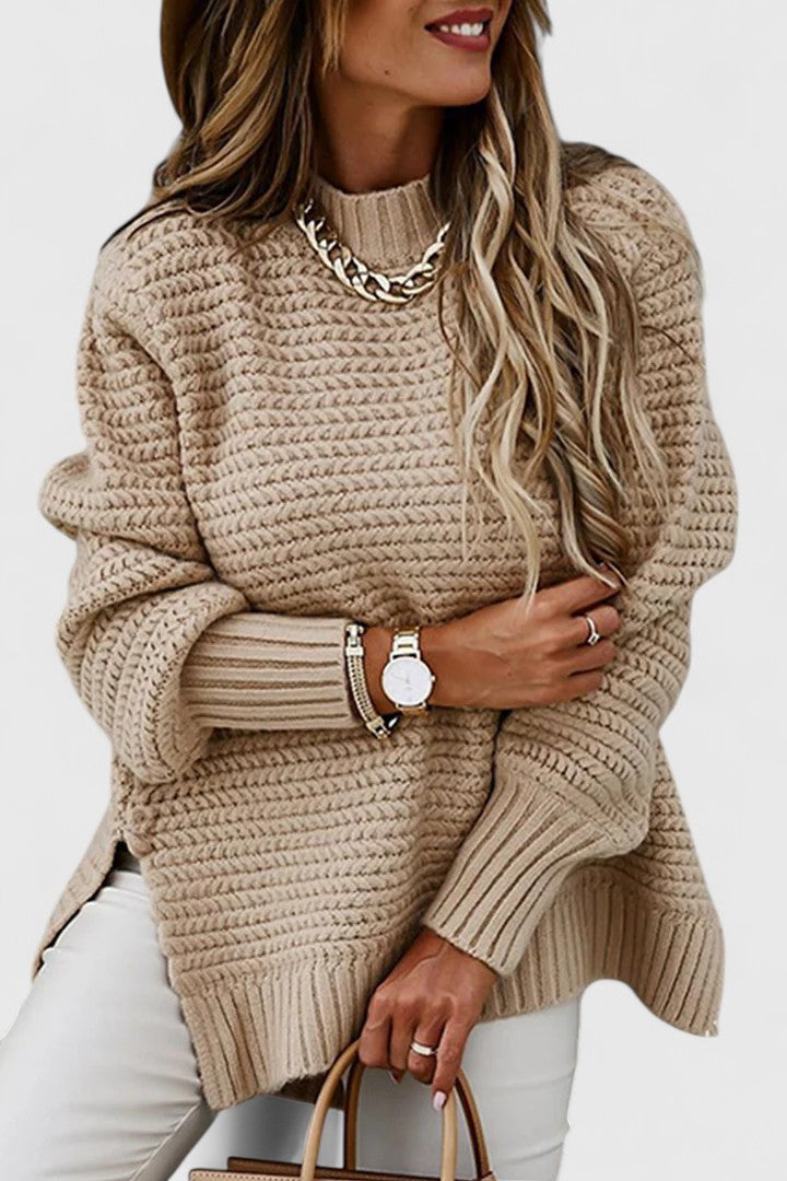 Comfortable Chunky Ribbed Sweater for Women with High Neck Long Sleeve Relaxed Oversized Knit Style