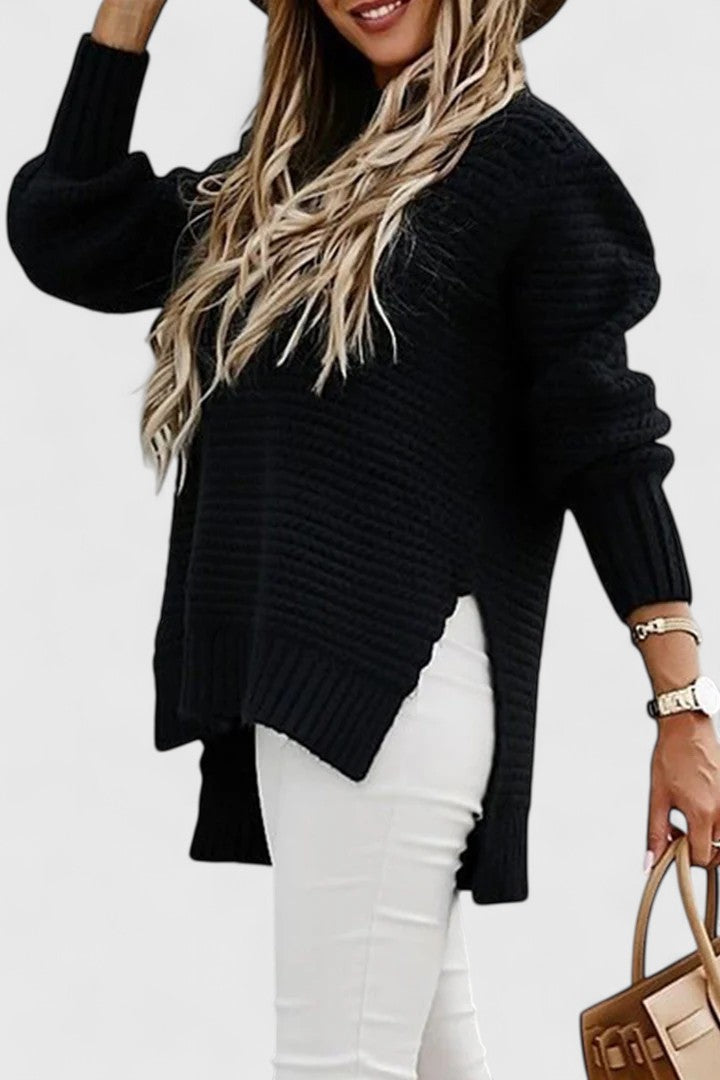Comfortable Chunky Ribbed Sweater for Women with High Neck Long Sleeve Relaxed Oversized Knit Style