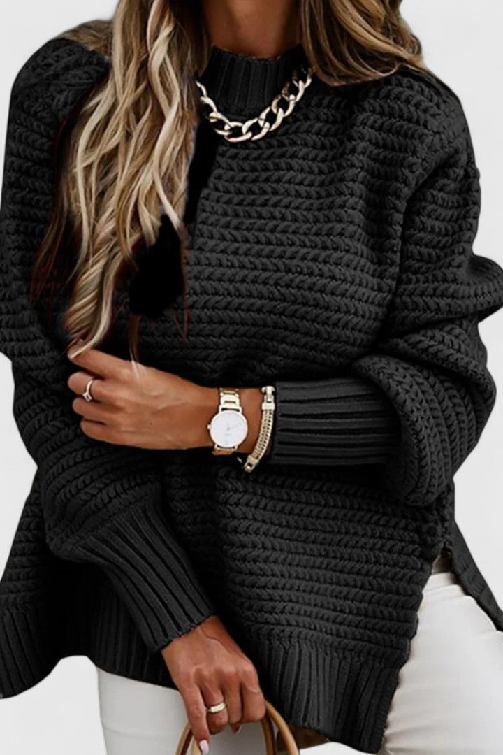 Comfortable Chunky Ribbed Sweater for Women with High Neck Long Sleeve Relaxed Oversized Knit Style