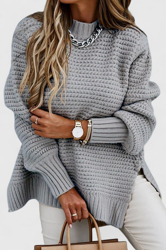 Comfortable Chunky Ribbed Sweater for Women with High Neck Long Sleeve Relaxed Oversized Knit Style