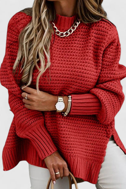 Comfortable Chunky Ribbed Sweater for Women with High Neck Long Sleeve Relaxed Oversized Knit Style