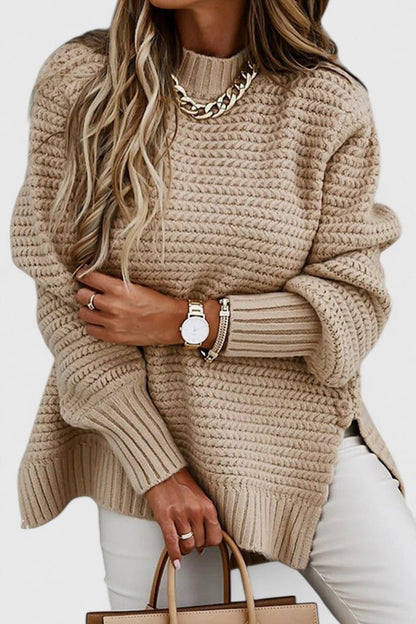 Comfortable Chunky Ribbed Sweater for Women with High Neck Long Sleeve Relaxed Oversized Knit Style