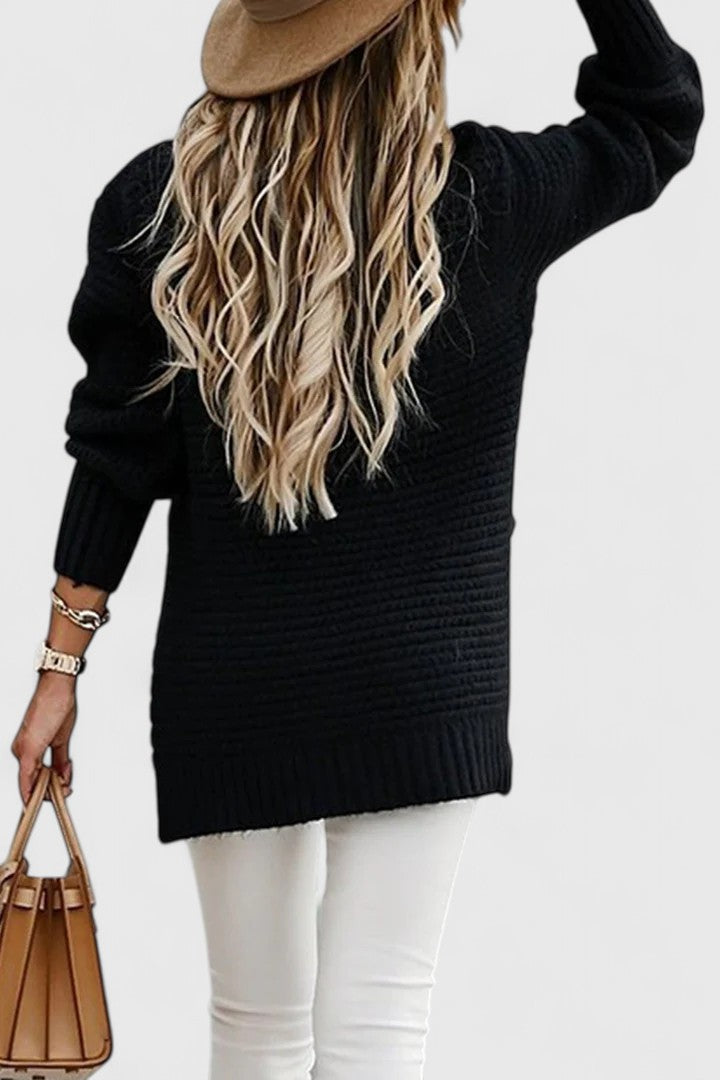 Comfortable Chunky Ribbed Sweater for Women with High Neck Long Sleeve Relaxed Oversized Knit Style