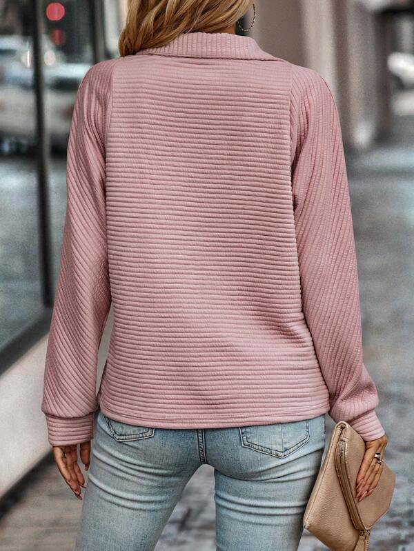 Comfortable Ribbed Quarter Zip Pullover for Women with Collared Long Sleeve Relaxed Oversized Knit Style
