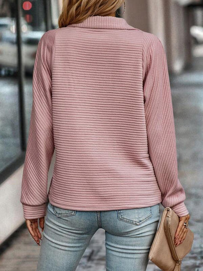 Comfortable Ribbed Quarter Zip Pullover for Women with Collared Long Sleeve Relaxed Oversized Knit Style