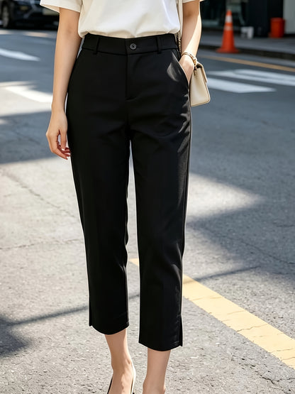 Elegant Tailored Trousers for Women with High Waist Button Front Side Slit Ankle Style