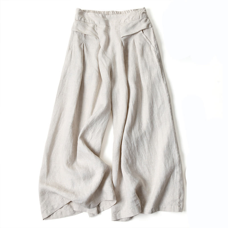 Effortless Linen Wide Leg Pants for Women with High Waist Pleated Relaxed Flowing Casual Style