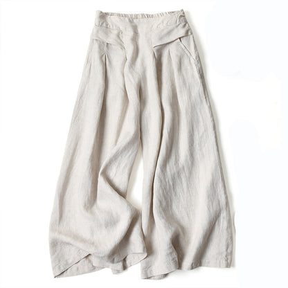 Effortless Linen Wide Leg Pants for Women with High Waist Pleated Relaxed Flowing Casual Style