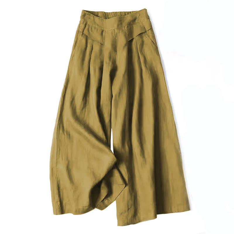 Effortless Linen Wide Leg Pants for Women with High Waist Pleated Relaxed Flowing Casual Style