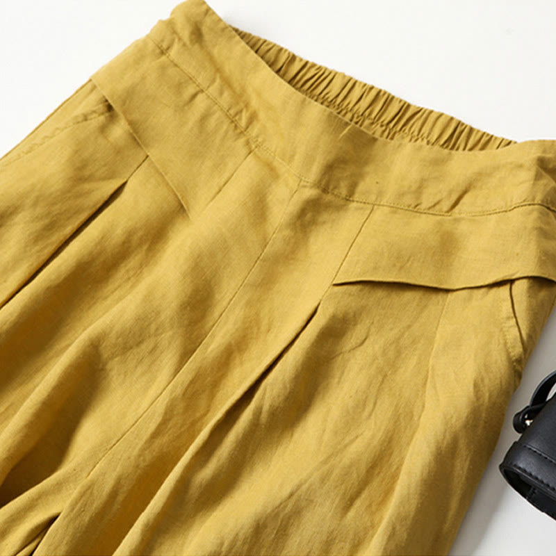 Effortless Linen Wide Leg Pants for Women with High Waist Pleated Relaxed Flowing Casual Style