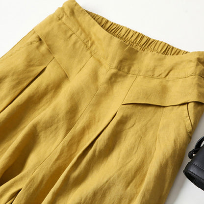 Effortless Linen Wide Leg Pants for Women with High Waist Pleated Relaxed Flowing Casual Style