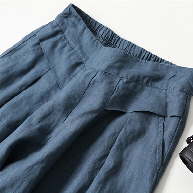 Effortless Linen Wide Leg Pants for Women with High Waist Pleated Relaxed Flowing Casual Style