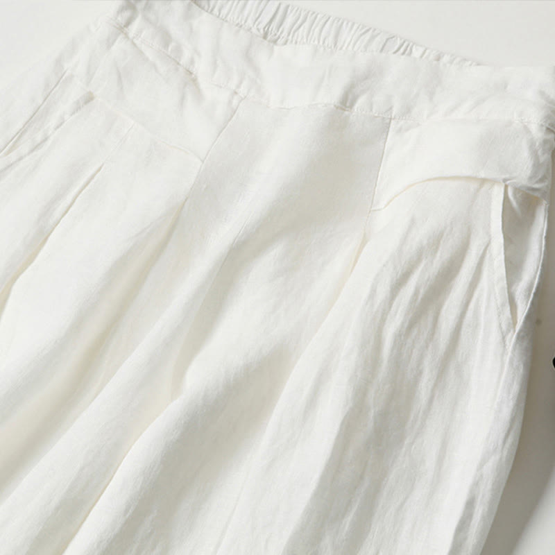 Effortless Linen Wide Leg Pants for Women with High Waist Pleated Relaxed Flowing Casual Style
