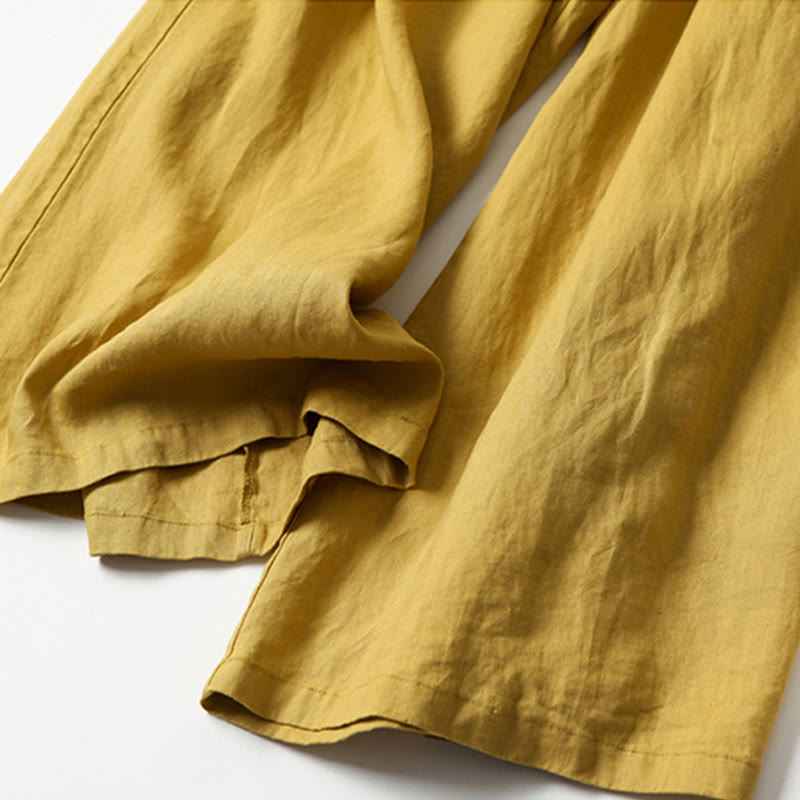 Effortless Linen Wide Leg Pants for Women with High Waist Pleated Relaxed Flowing Casual Style