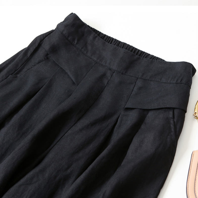 Effortless Linen Wide Leg Pants for Women with High Waist Pleated Relaxed Flowing Casual Style