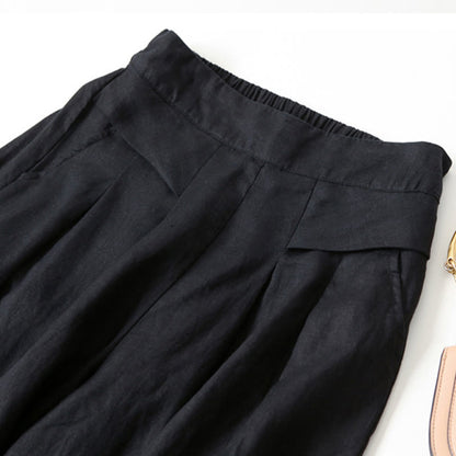 Effortless Linen Wide Leg Pants for Women with High Waist Pleated Relaxed Flowing Casual Style