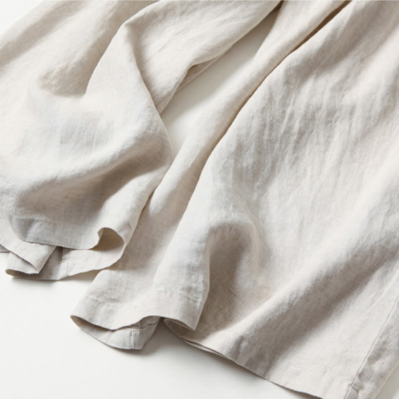 Effortless Linen Wide Leg Pants for Women with High Waist Pleated Relaxed Flowing Casual Style