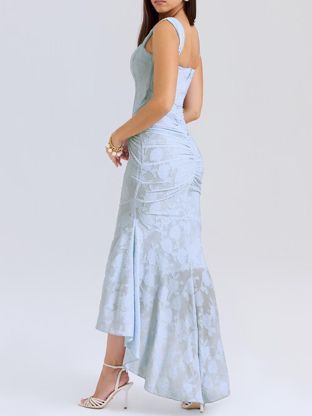 Elegant Lace Mermaid Dress for Women with Square Neck Sleeveless Corset Ruched Formal Wedding Guest Style