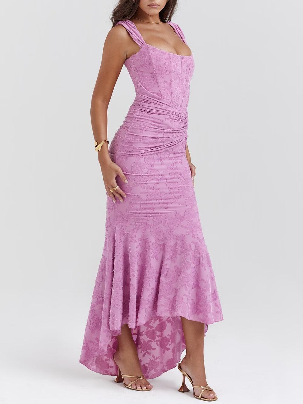 Elegant Lace Mermaid Dress for Women with Square Neck Sleeveless Corset Ruched Formal Wedding Guest Style