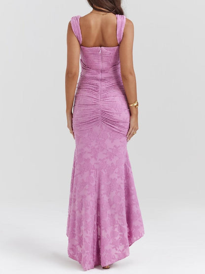 Elegant Lace Mermaid Dress for Women with Square Neck Sleeveless Corset Ruched Formal Wedding Guest Style