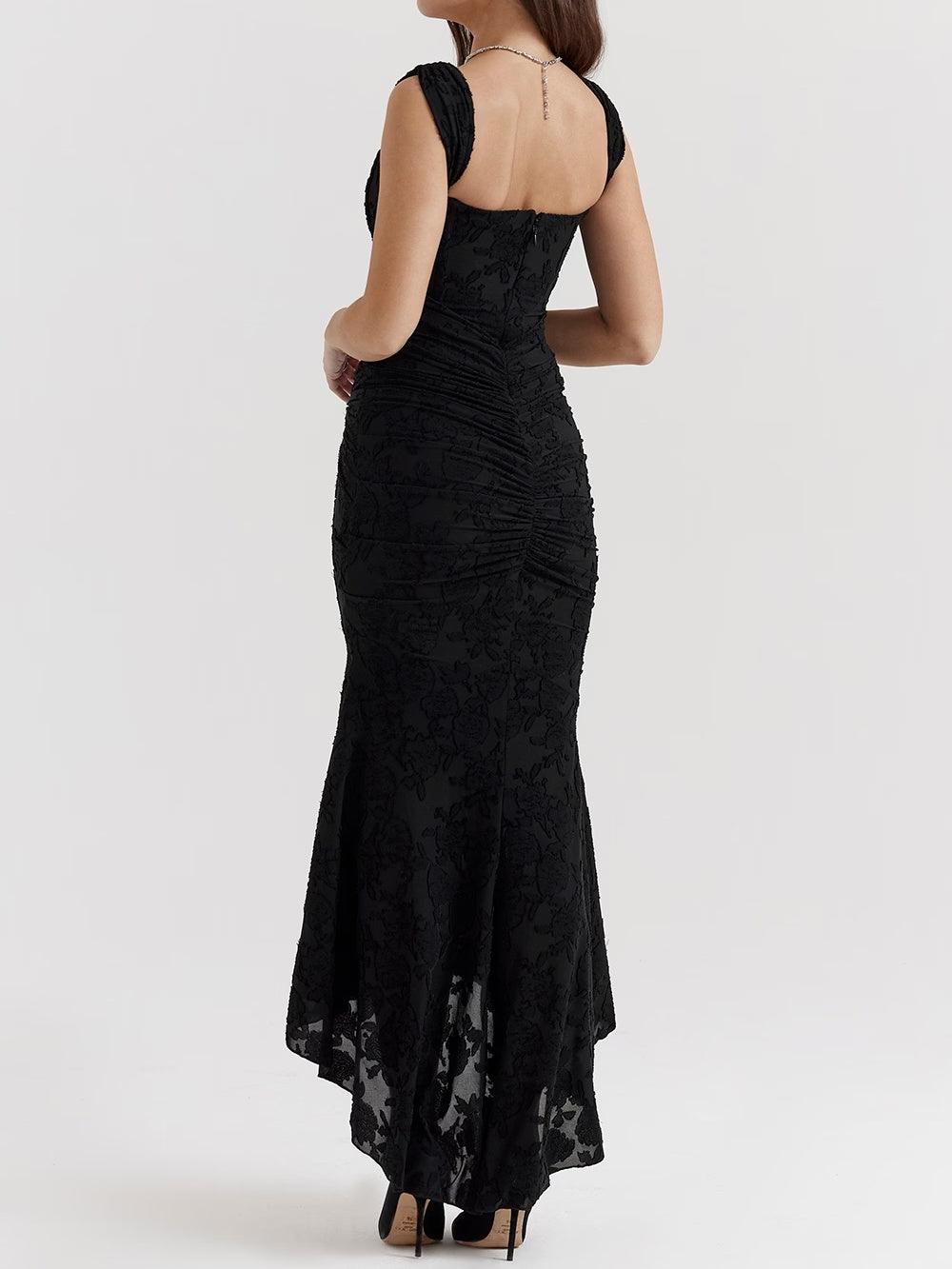Elegant Lace Mermaid Dress for Women with Square Neck Sleeveless Corset Ruched Formal Wedding Guest Style