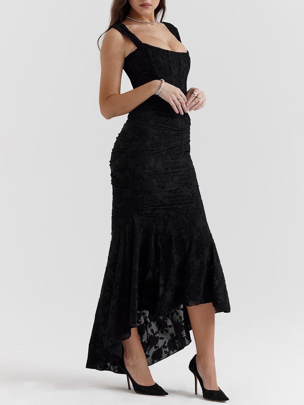 Elegant Lace Mermaid Dress for Women with Square Neck Sleeveless Corset Ruched Formal Wedding Guest Style