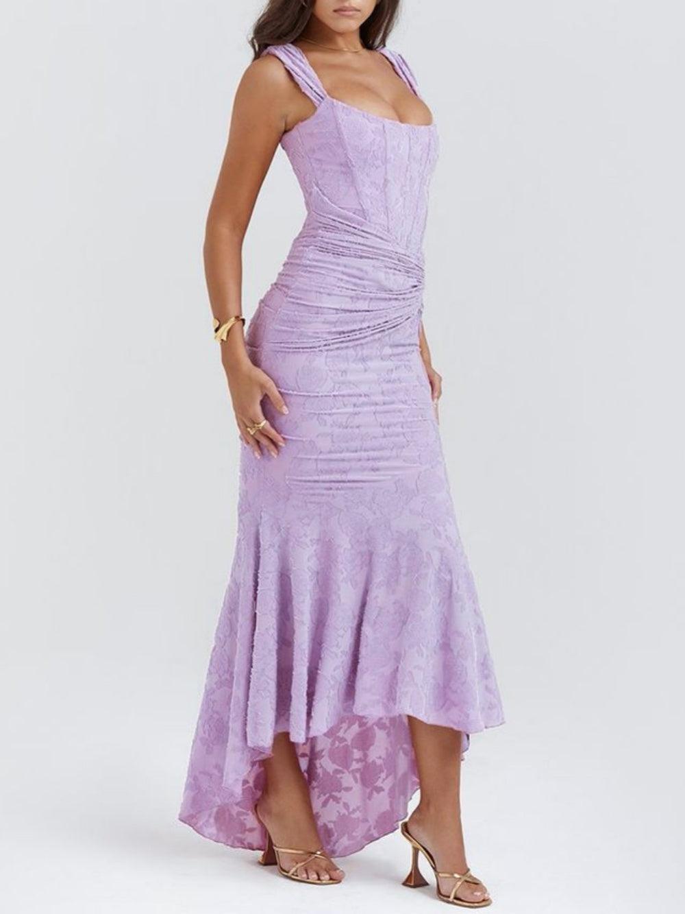 Elegant Lace Mermaid Dress for Women with Square Neck Sleeveless Corset Ruched Formal Wedding Guest Style