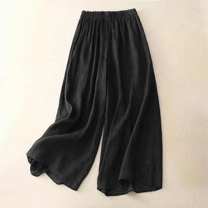 Effortless Linen Wide Leg Pants for Women with High Waist Drawstring Ankle Length Flowing Casual Style