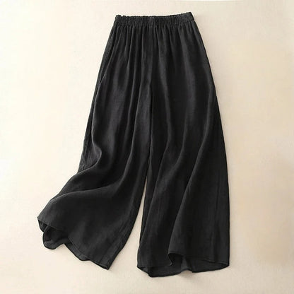Effortless Linen Wide Leg Pants for Women with High Waist Drawstring Ankle Length Flowing Casual Style