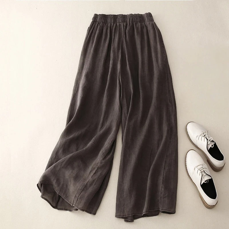 Effortless Linen Wide Leg Pants for Women with High Waist Drawstring Ankle Length Flowing Casual Style