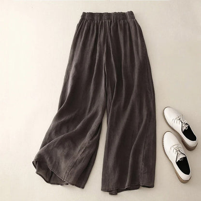 Effortless Linen Wide Leg Pants for Women with High Waist Drawstring Ankle Length Flowing Casual Style