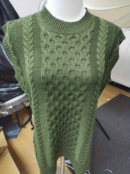 Comfortable Cable Knit Sweater Vest for Women with Crew Neck Sleeveless Chunky Oversized Style