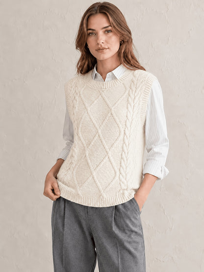 Comfortable Cable Knit Sweater Vest for Women with Crew Neck Sleeveless Relaxed Preppy Style