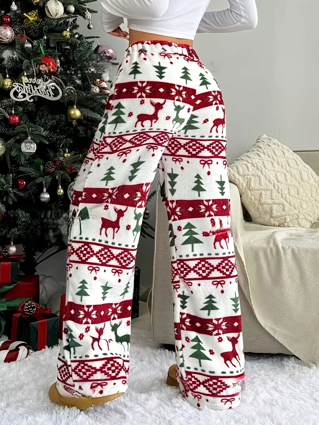 Christmas Style Drawstring Fleece Pants