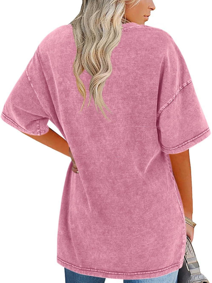 Effortless Washed Cotton Tunic Top for Women with Crew Neck Half Sleeve Oversized Relaxed Casual Style