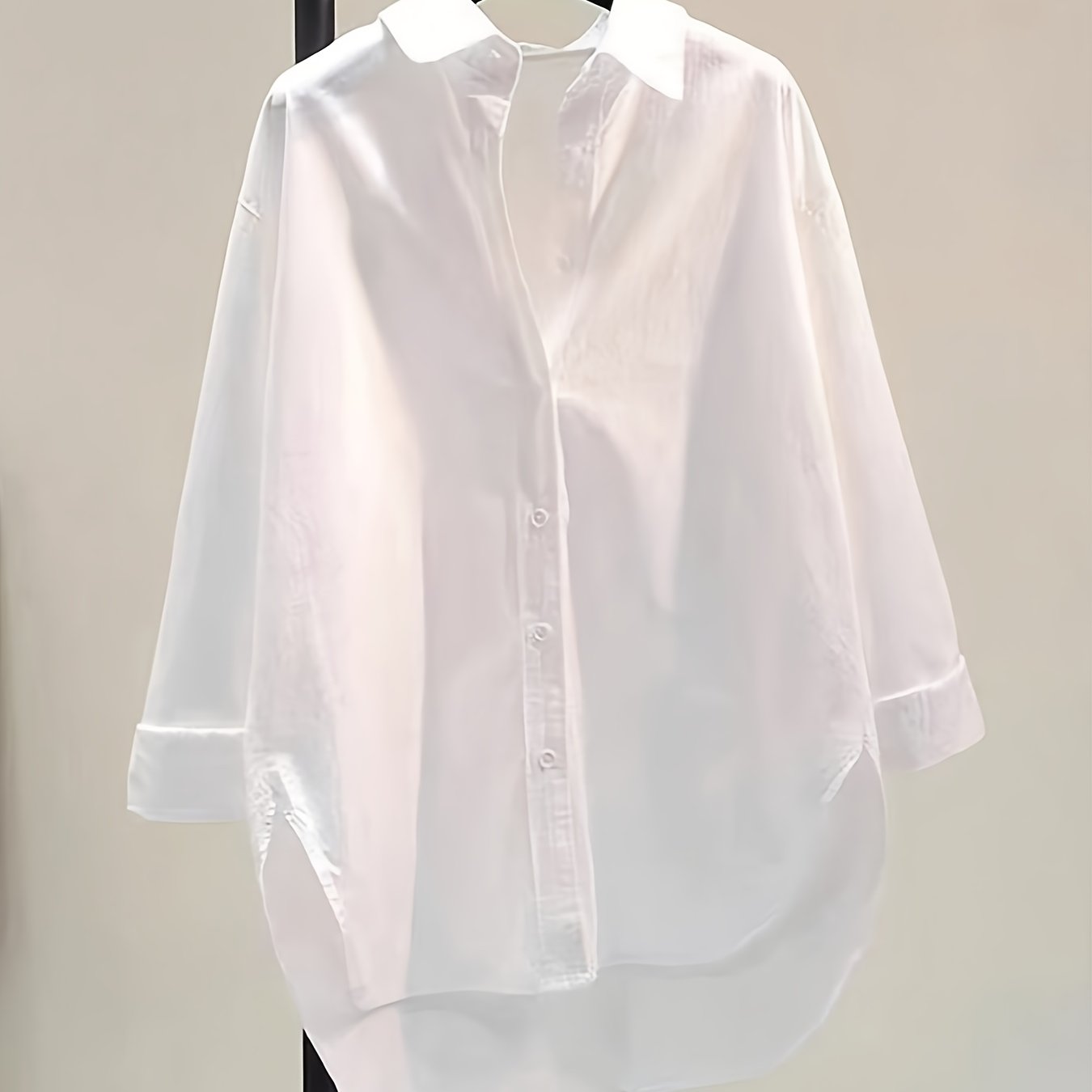 Effortless Cotton Blouse for Women with Point Collar Long Sleeve High Low Oversized Style