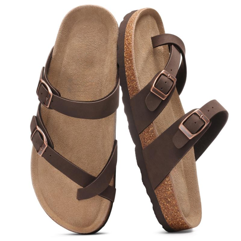 Comfortable Thong Sandals for Women with Adjustable Buckle Strap Cork Footbed Open Toe Style