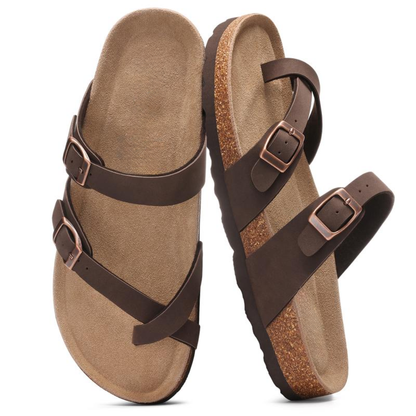 Comfortable Thong Sandals for Women with Adjustable Buckle Strap Cork Footbed Open Toe Style