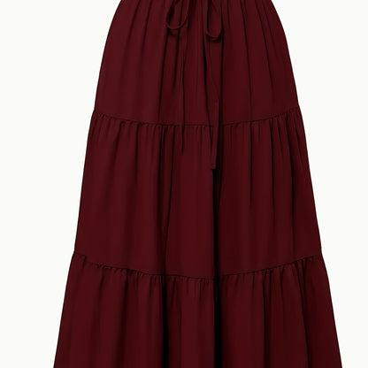 Effortless Tiered Maxi Skirt for Women with Paperbag Waist Drawstring Flowing Boho Style